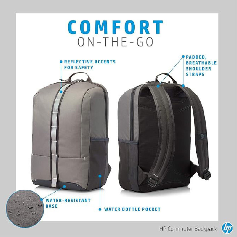 کوله پشتی لپ تاپ اچ‌ پی مدل Commuter Backpack Gray مناسب برای لپ تاپ 14.1 تا 15.6 اینچی