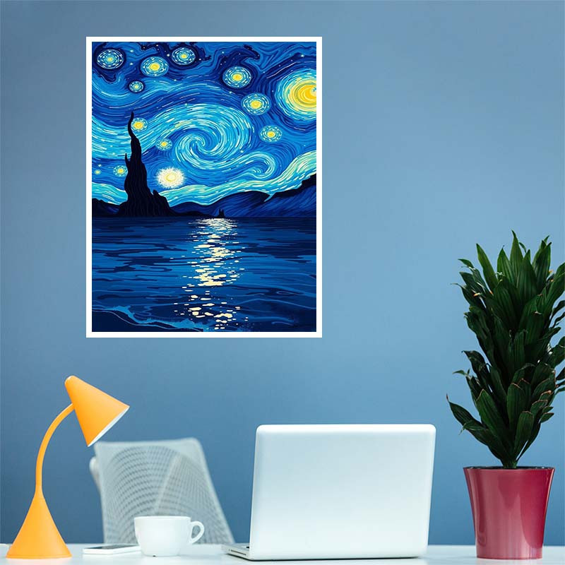 پوستر کارنيکا طرح شب پرستاره فانتزی ون‌گوگ Fantasy Starry Night Van Gogh کد 51303 مجموعه 8 عددی