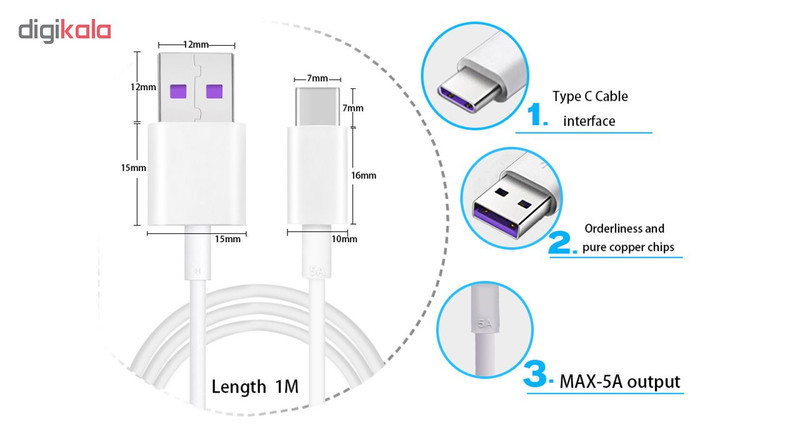 کابل تبدیل USB به USB-C مدل HL1289 طول 1 متر