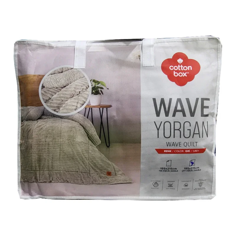 لحاف کاتن باکس مدل Wave Gri C.K دونفره سایز 215*195 سانتی متر
