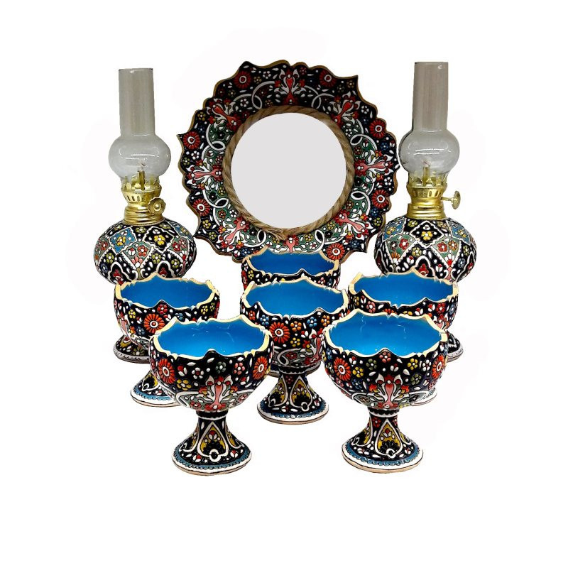 مجموعه ظروف هفت سین 9 پارچه میناکاری مدل فیروزه کد 9