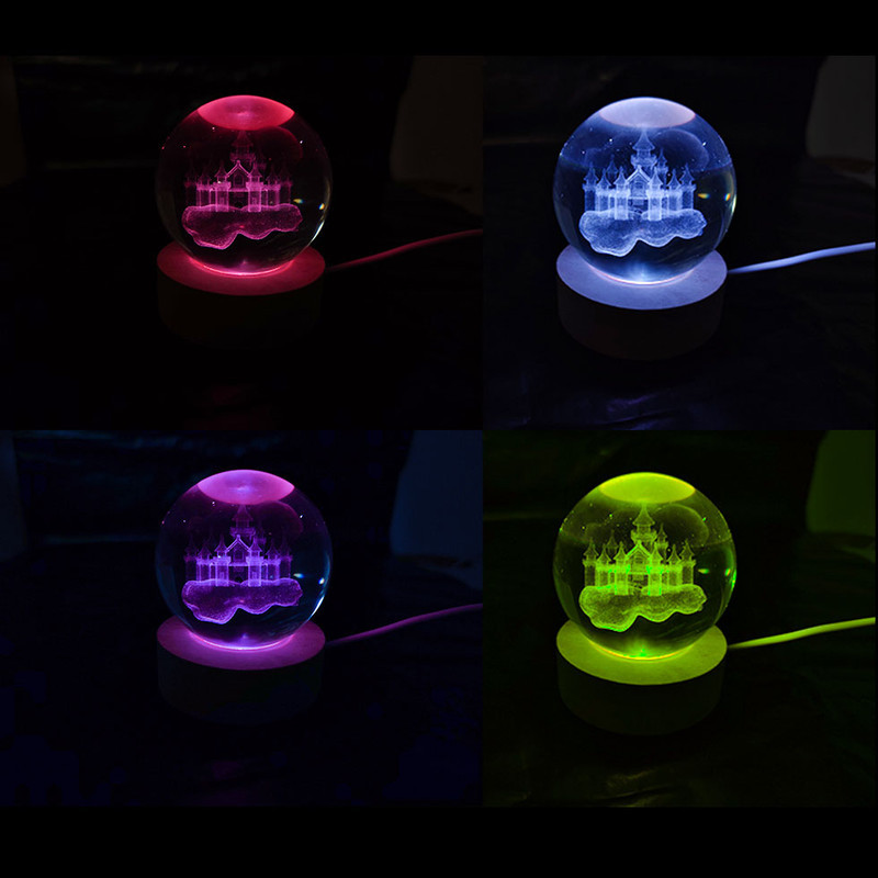 چراغ رومیزی مدل گوی شیشه ای RGB طرح قلعه جادویی
