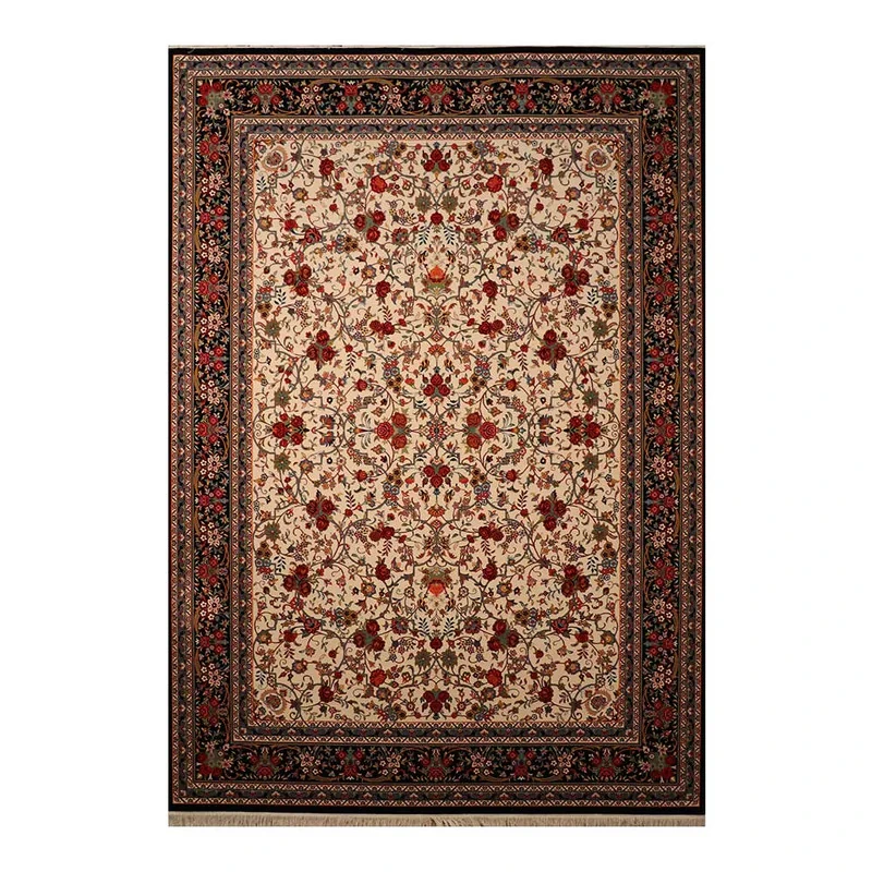 فرش ماشینی 700 شانه زمینه کرم حاشیه لاکی مدل شاهکار نوین کد N110-2509