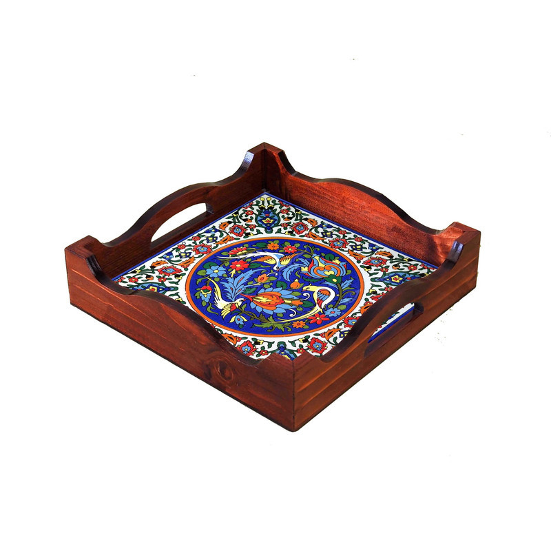سینی چوبی دسته‌دار مدل A3.1.20 سایز 22×22 سانتی‌متر