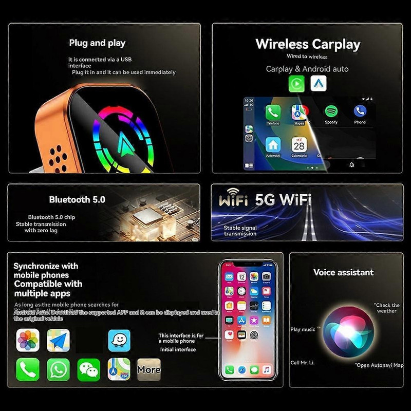 کارپلی و اندروید اتو مدل Wireless CarPlayAndroid Auto Q1A به همراه مبدل USB به USB-C