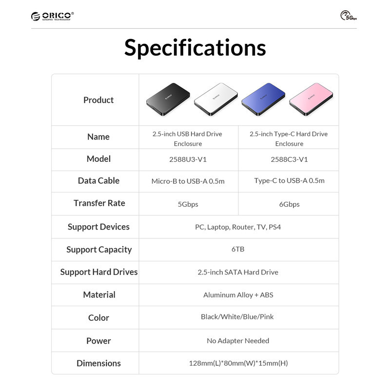 قاب هارددیسک اکسترنال 2.5 اینچی USB3.0 اوریکو مدل 2588U3-V1