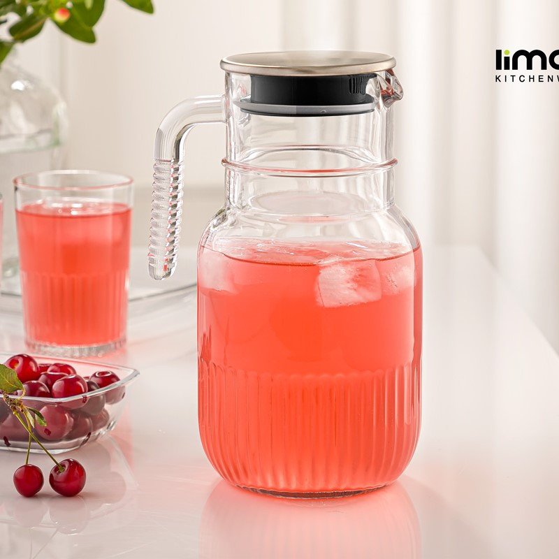 بطری لیمون مدل شیشه ای شیاردار درب استیل کد H2357