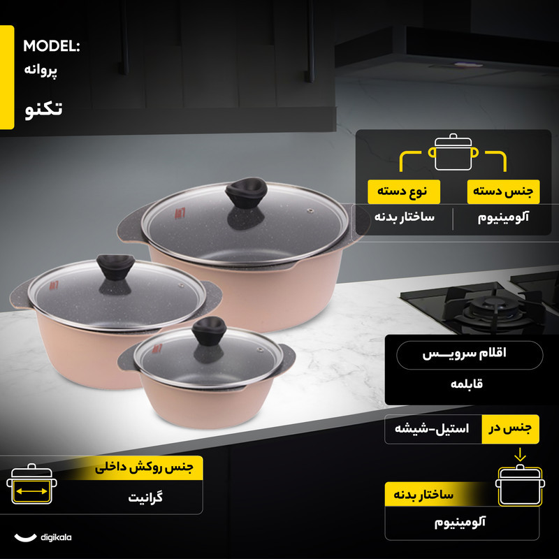 سرویس قابلمه 6 پارچه تکنو مدل پروانه کد C202428