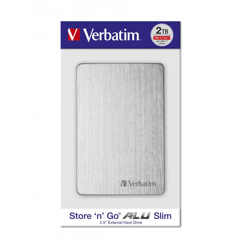 هارد اکسترنال ورباتیم مدل Store n Go ALU Slim ظرفیت دو ترابایت دارای رابط USB Type-A 3.2