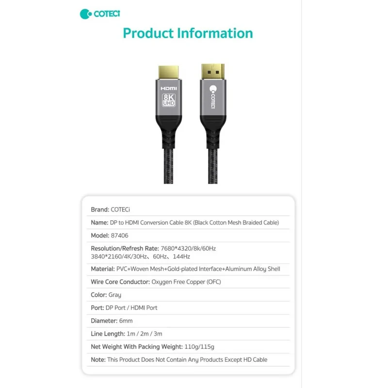 کابل Display Port به HDMI یوسمز مدل 87406 طول 3 متر