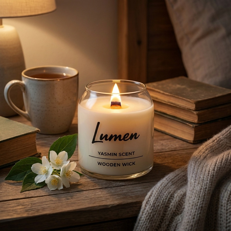 شمع لیوانی معطر مدل LUMEN-02 با رایحه گل یاسمن زمان اتمام ۹۰ ساعت