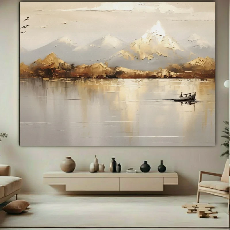 تابلو بوم طرح مخمل نقاشی فانتزی مدل کوهستان و دریا کد BK23136