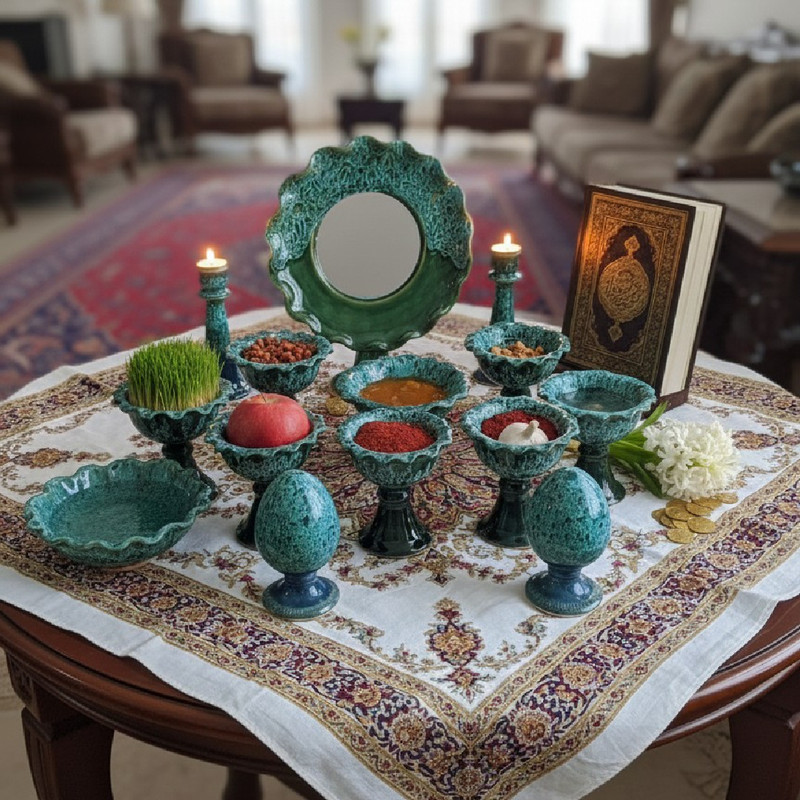 مجموعه ظروف هفت سین 12 پارچه مدل شره ای