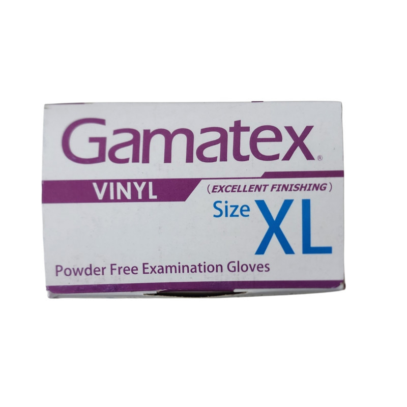 دستکش وینیل غیر پودری حریر مدل GAMATEX سایز خیلی بزرگ (XL) بسته 100 عددی