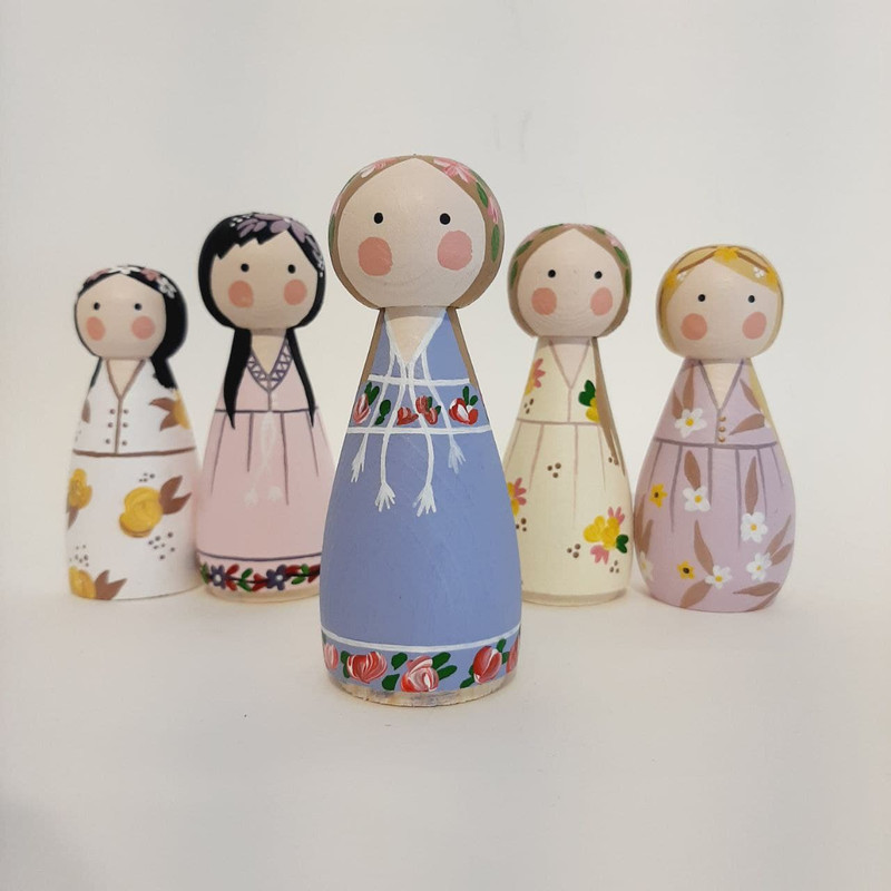 عروسک چوبی مدل پری ها مجموعه ۵ عددی