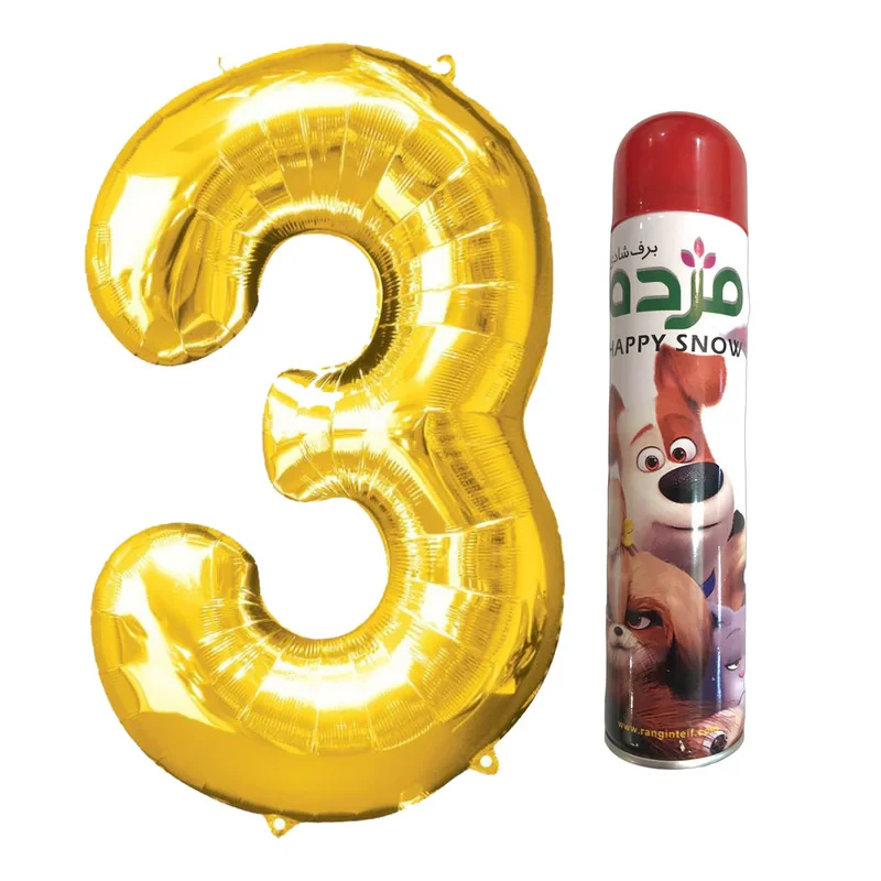 بادکنک فویلی مسترتم طرح عدد 3 پلاس به همراه برف شادی