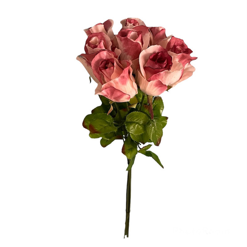 گل مصنوعی رز هلندی پارچه ای قابل شستشو، بسته 7 عددی، با طول شاخه 45 سانتی‌متر و عرض سرگل 5 سانتی‌متر