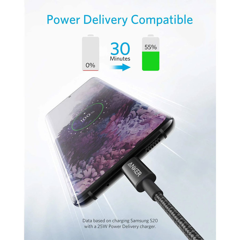 کابل تبدیل USB-A به USB-C انکر مدل Nylon A8173 طول 1.8 متر