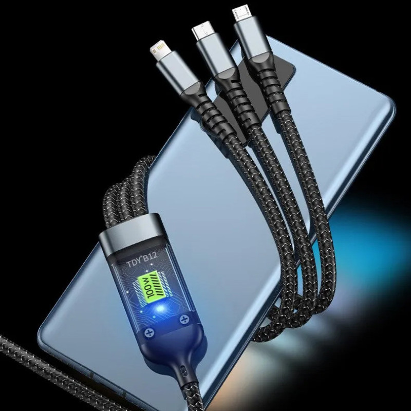 کابل تبدیل USB به microUSB  USB-C  لایتنینگ توزو مدل 3IN1 100W طول 1.2 متر