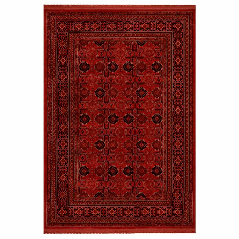 فرش ماشینی بزرگمهر طرح بلوچی کد78001 زمینه لاکی