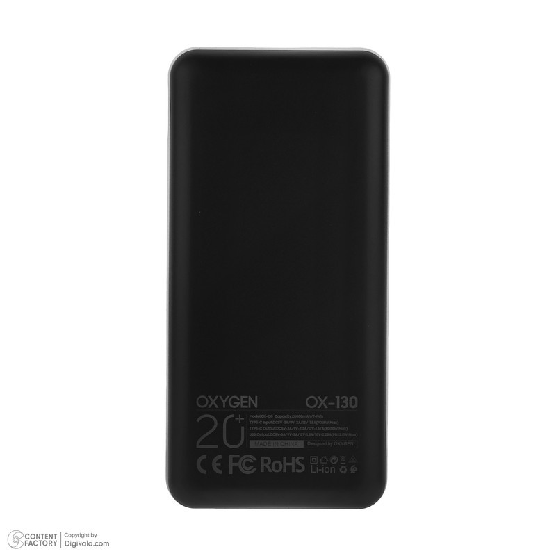 پاوربانک 22.5 وات اکسیژن مدل OX-130 ظرفیت 20000 میلی‌آمپرساعت