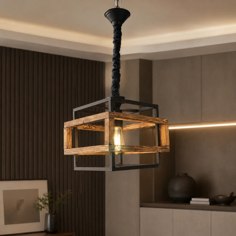 لوستر 1 شعله شاهان تک مدل wood.18