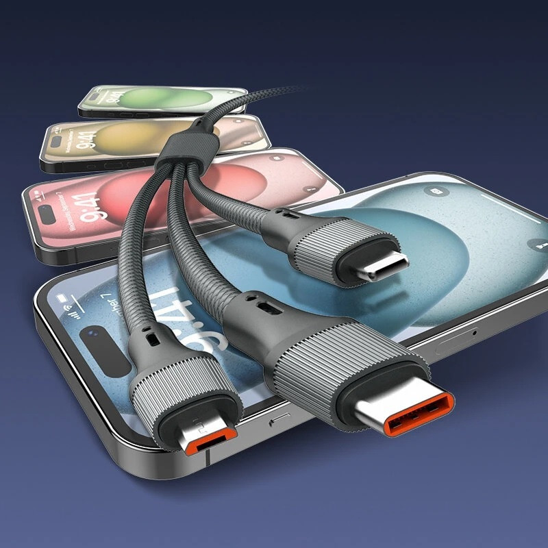 کابل تبدیل USB به USB-C  microUSB  لایتنینگ الدینیو مدل 3IN1 LC97u طول 1.2 متر