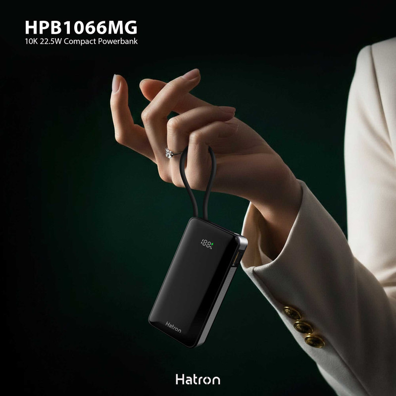 پاوربانک 22.5 وات هترون مدل HPB1066MG ظرفیت 10هزار میلی‌آمپرساعت