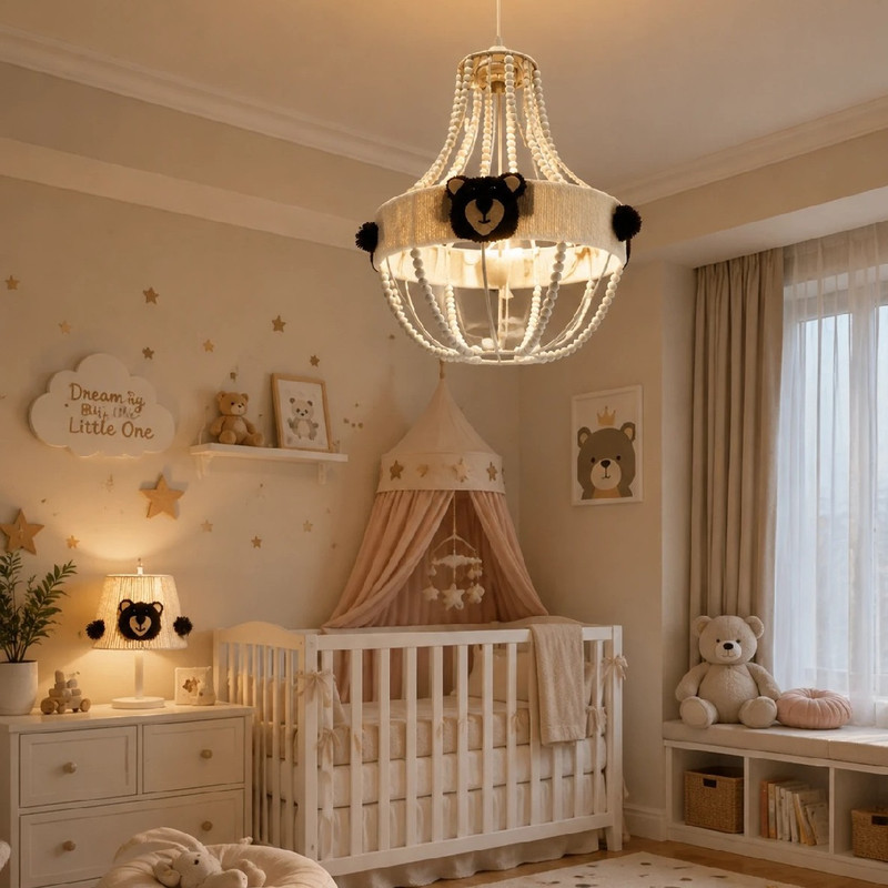 لوستر بافتنی مدل ست لوستر و آباژور کودک طرح Teddy مجموعه ۲ عددی