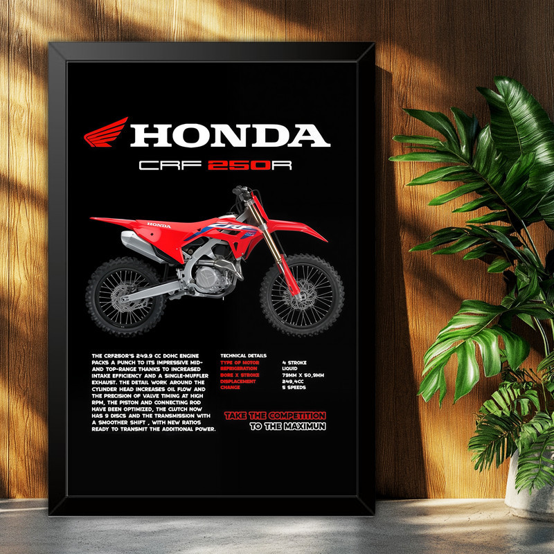 تابلو بکلیت طرح موتور سنگین هوندا Honda CRF250R مدل b-po1598 فریم مشکی