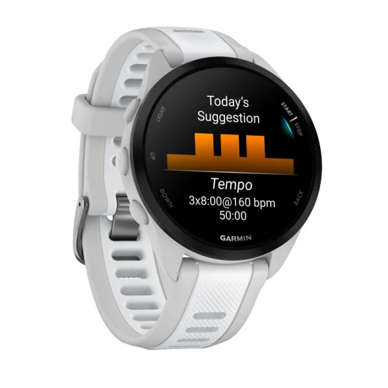 ساعت هوشمند گارمین مدل Forerunner 165 دارای قابلیت های کنترل موسیقی (Music Player)، قابلیت تغییر طرح ساعت یا تم بند سیلیکون