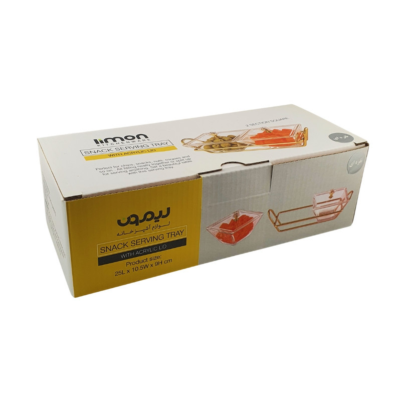 اردوخوری FIDOKA-2106 دو عددی با استند، بدنه شیشه‌ای، در اکریلیک، پایه فلزی، ابعاد 25×10.5×8 سانتی‌متر مناسب سرو آجیل