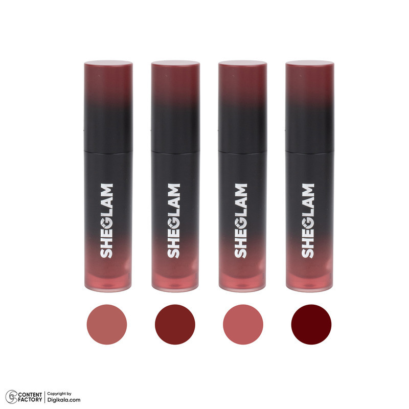 رژ لب مایع شیگلم مدل ember rose با شماره رنگ 11DL07A، وزن 2.6 گرم، بدون تست حیوانی و حاوی ویتامین‌های تقویتی، با جلوه مات بسته 4 عددی