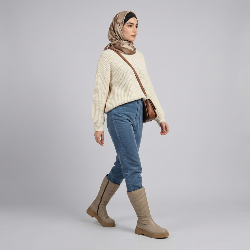 بوت ساق بلند زنانه چرم وحید مدل ساندو کد 8711