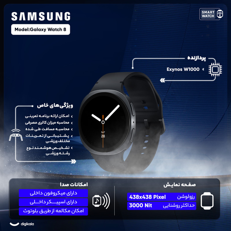 ساعت هوشمند 40 میلی‌متری سامسونگ مدل Galaxy Watch 8 با بند پلاستیکی