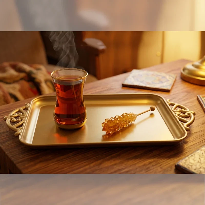 سینی دسته دار مدل چایخانه سایز 11*20 ساننتی متر سته 8 عددی