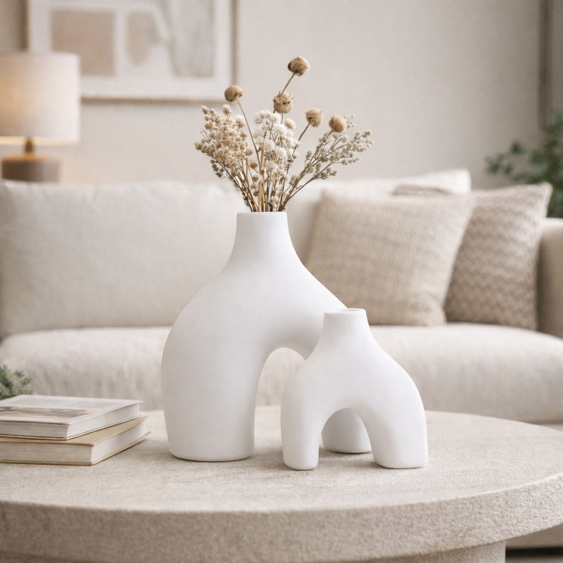 گلدان دکوری سفالی Aura بسته 2 عددی رومیزی و ایستاده مناسب گل‌های آپارتمانی ابعاد 22×22×27 سانتی‌متر وزن 1000 گرم رنگ‌آمیزی اکریلیک