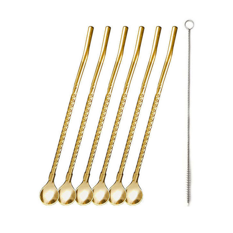 قاشق شربت خوری مدل Straw spoon بسته 6 عددی به همراه فرچه