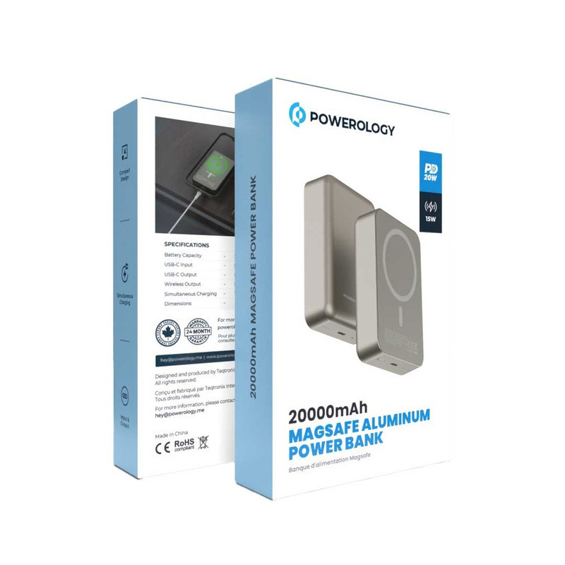 پاوربانک پاورولوجی مدل Magsafe aluminum ظرفیت 20000 میلس آمپر ساعت