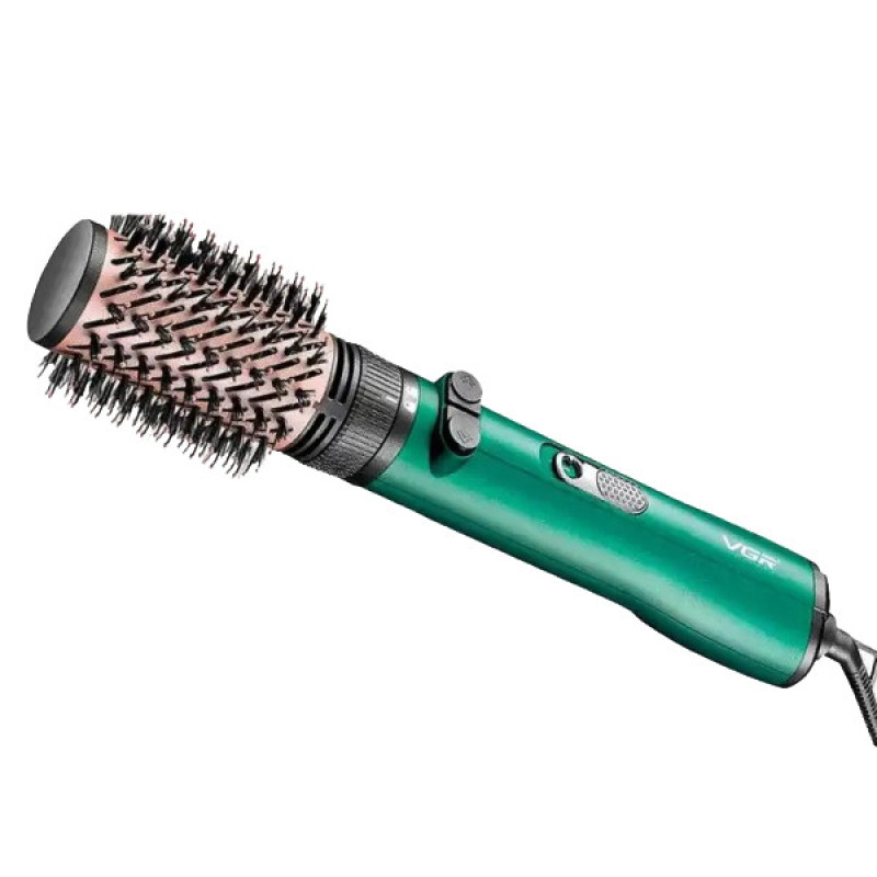 سشوار برس‌دار چرخشی 1200 وات وی جی ار مدل v-498، موتور DC، وزن 500 گرم، دارای سری برس‌دار گرد باریک، سری برس‌دار گرد پهن با ویژگی صاف‌کنندگی، حجم‌دهندگی، با قابلیت باد سرد، فناوری تولید یون