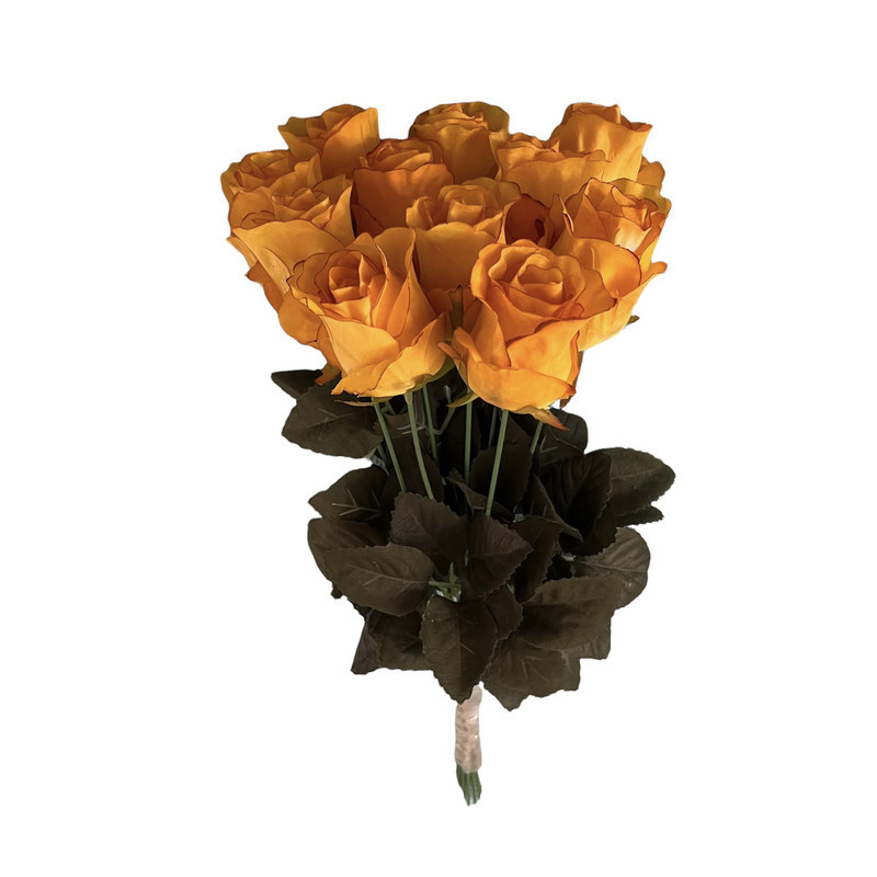 دسته گل رز مصنوعی پارچه‌ای 11 شاخه طول 45 سانتی‌متر با قابلیت شستشو و خم شدن مناسب گلدان‌های بزرگ و کوچک