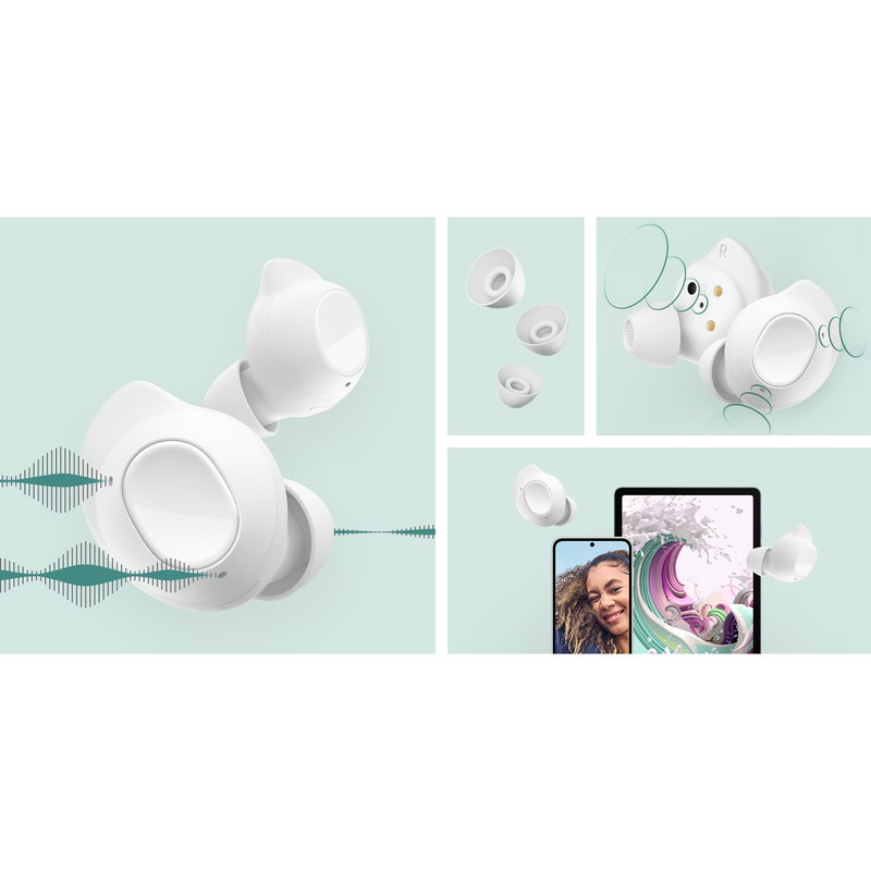 هدفون بلوتوثی سامسونگ مدل Galaxy Buds FE با نویز کنسلینگ فعال (ANC)، درگاه شارژ USB Type-C، دارای میکروفون دوگانه، مقاوم در برابر رطوبت و عرق