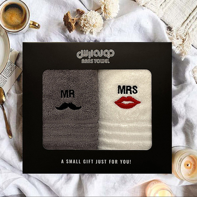 حوله دستی ارس مدل Mr and Mrs سایز 40x60 بسته 2 عددی