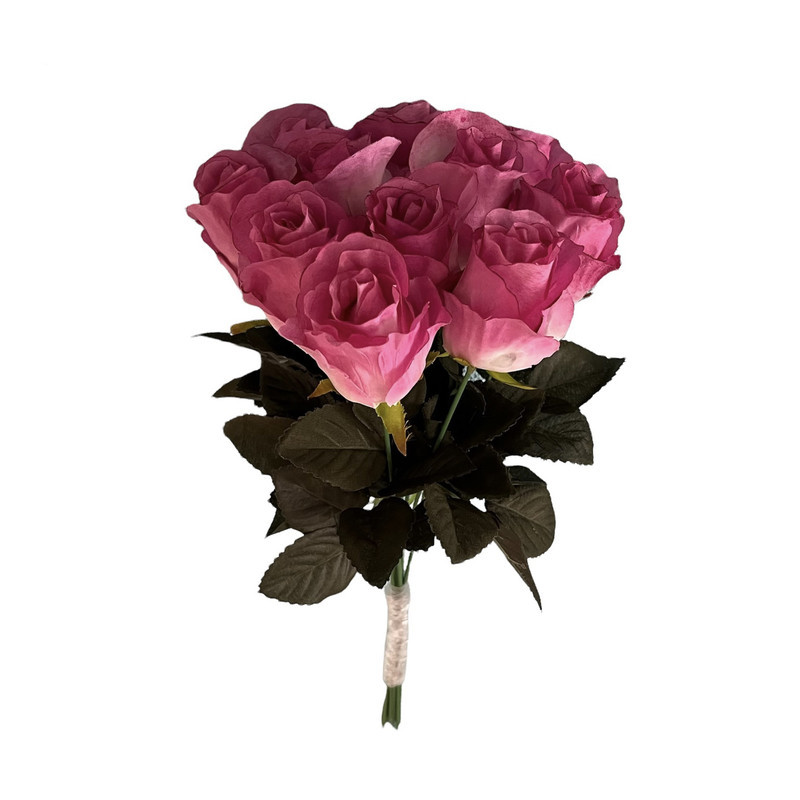 دسته گل رز مصنوعی پارچه‌ای 11 شاخه طول 45 سانتی‌متر با قابلیت شستشو و خم شدن مناسب گلدان‌های بزرگ و کوچک