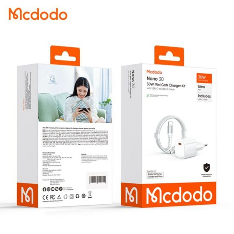 شارژر دیواری 33 وات مک دودو مدل Nano30 CH-008 به همراه کابل usb-C