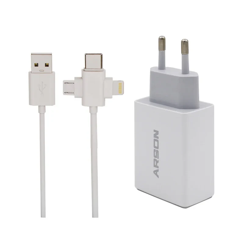 شارژر دیواری 15 وات آرسون مدل AN-W3B همراه کابل USB به لایتنینگUSB-CMicroUSB