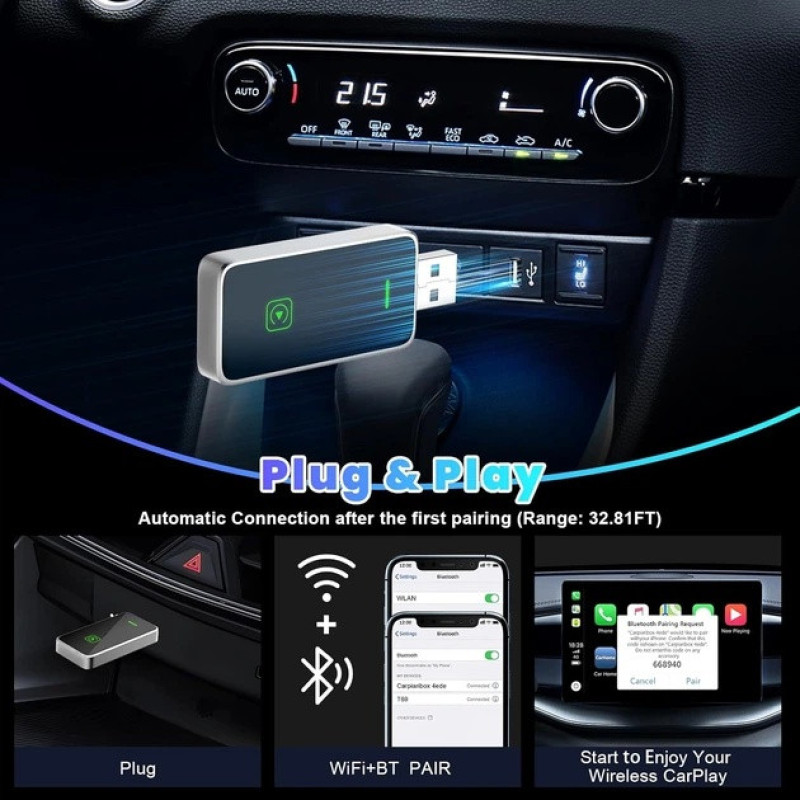 کارپلی و اندروید اتو مدل Wireless P7794 CarplayAndroid Auto به همراه مبدل USB به USB-C