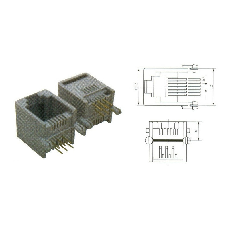کانکتور 1 به 2 مادگی تلفن مدل 6P6C-RJ12-Right.Angle