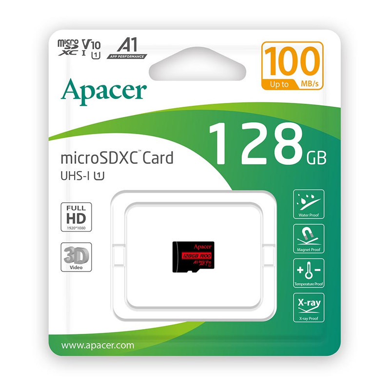کرات حافظه microSDXC اپیسر مدل R100 کلاس 10 استاندارد UHS-I U1 سرعت 100MBps ظرفیت 128 گیگابایت
