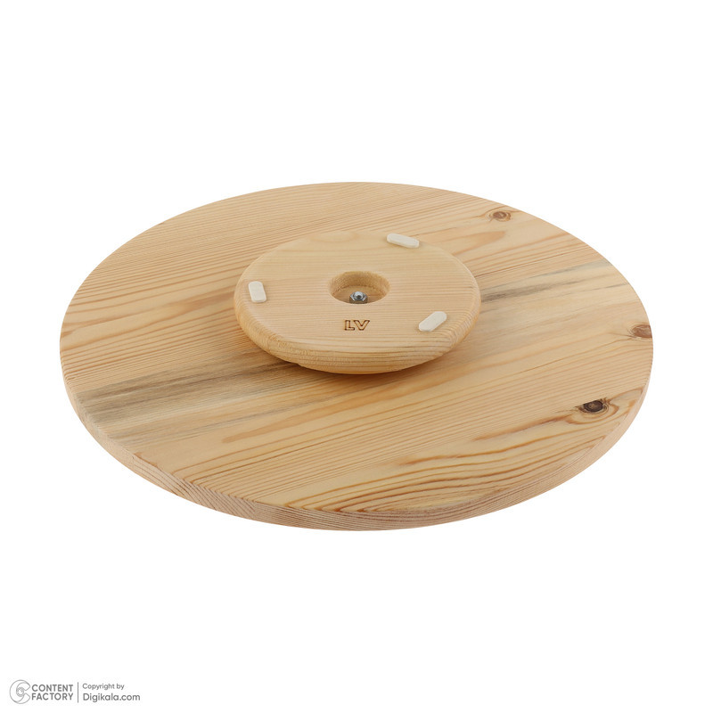 سینی سرو گردان چوبی دایره‌ای 36×36×4 سانتی‌متر، وزن 895 گرم، یک طبقه، مناسب سرو کیک و پیتزا، همراه جعبه، کد 6353460467